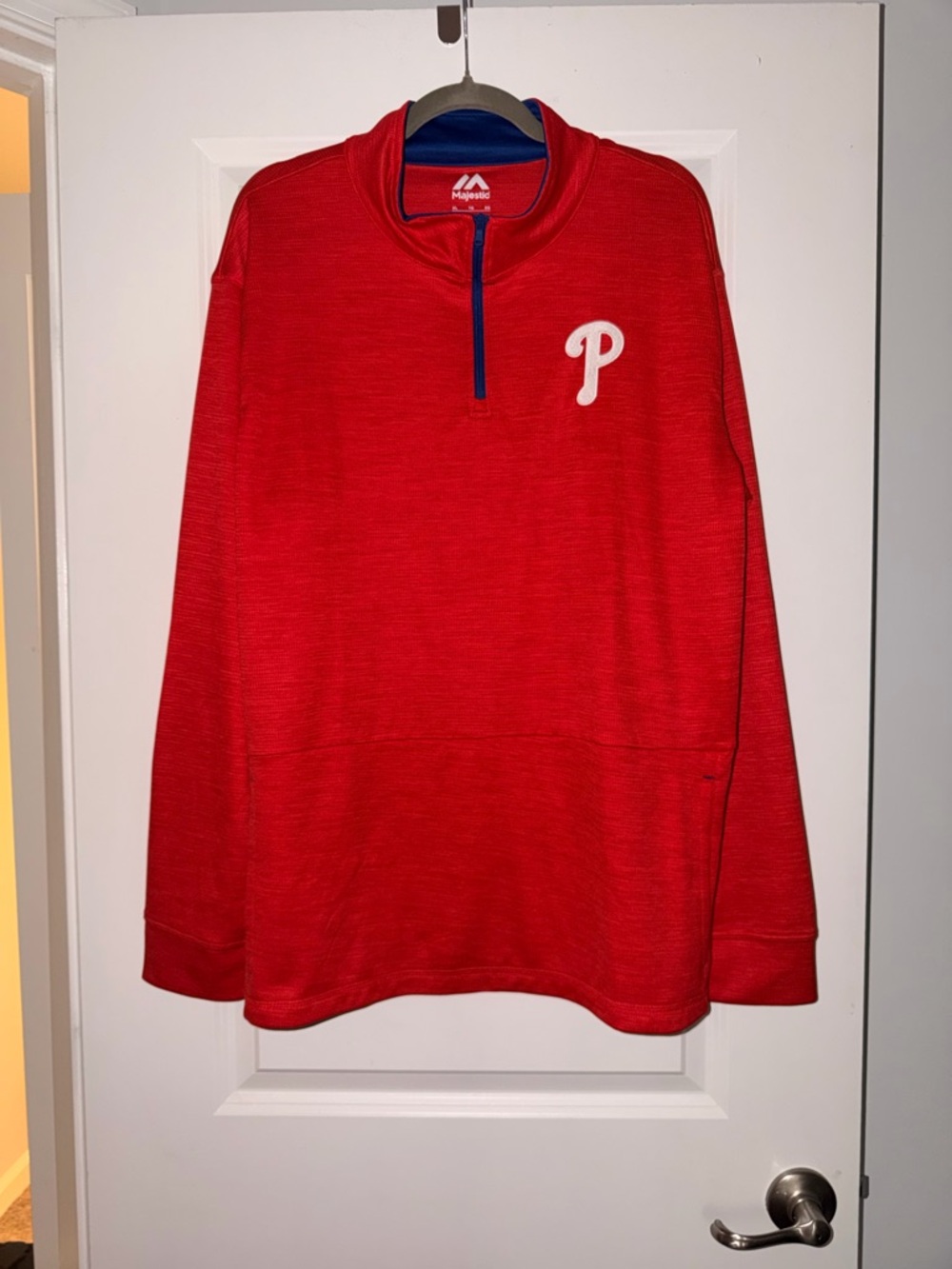 Majestic Red Phillies Quarter-Zip Pullover with White 'P'